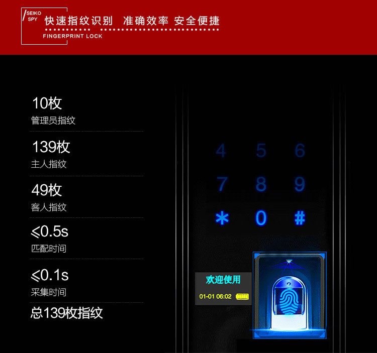 玉蛟龍智能門鎖 智能鎖防窺視輸入、半導體/光學指紋傳感器