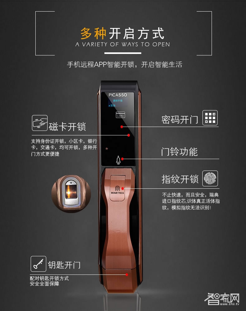 畢加索全自動(dòng)指紋鎖 高端全智能指紋鎖 APP遠(yuǎn)程手機(jī)開鎖