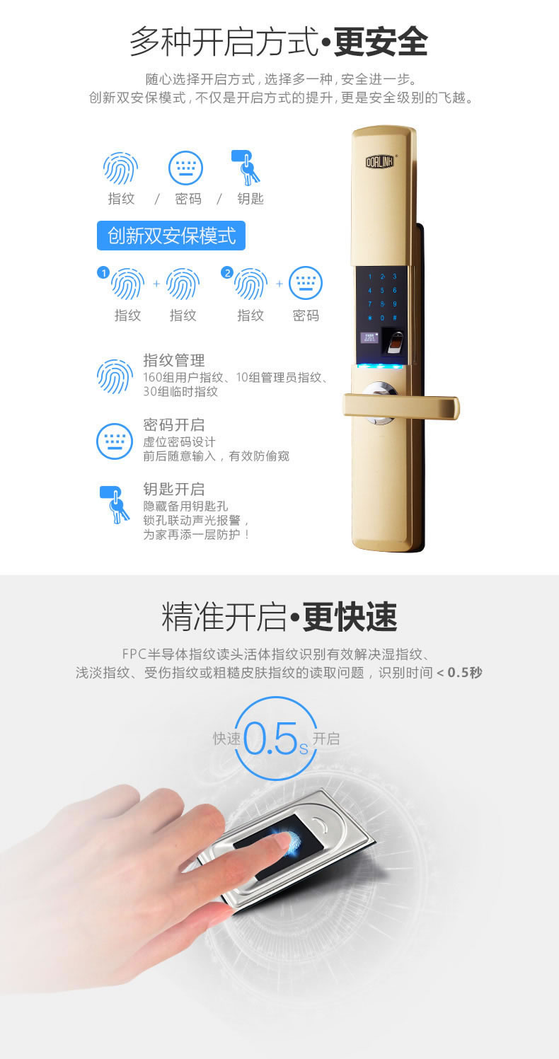 多靈智能鎖 家用防盜門密碼鎖