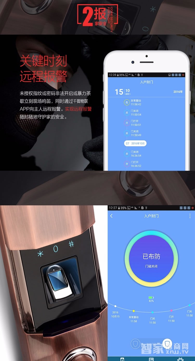 千御物聯智能鎖 滑蓋智能指紋門鎖q7888f