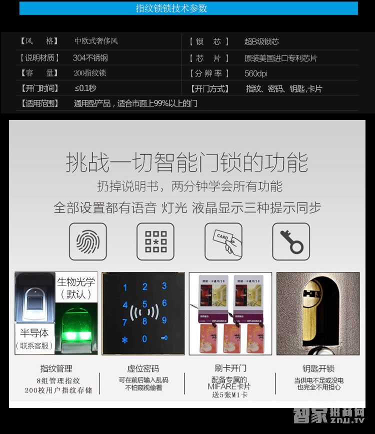 阿斯丹盾指紋密碼鎖超B級鎖芯、304不銹鋼材質