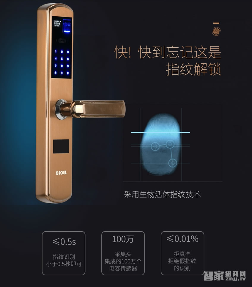 歐索爾智能鎖 直板指紋鎖密碼鎖 防盜刷卡鎖