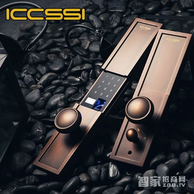 艾棲別墅指紋鎖 滑蓋智能鎖 電子鎖純銅鎖