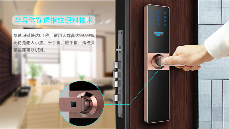 慧星辰智能鎖 半導(dǎo)體指紋密碼紅膜鎖 直板防盜門鎖