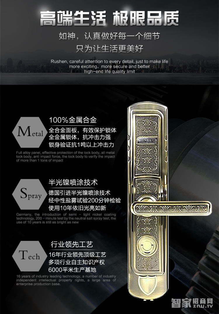 如神家用指紋鎖 防盜指紋密碼鎖 防貓眼開鎖