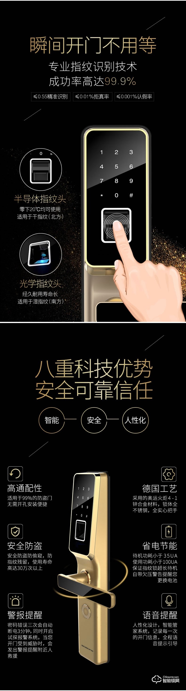 索伯菲指紋鎖 710家用防盜門密碼鎖