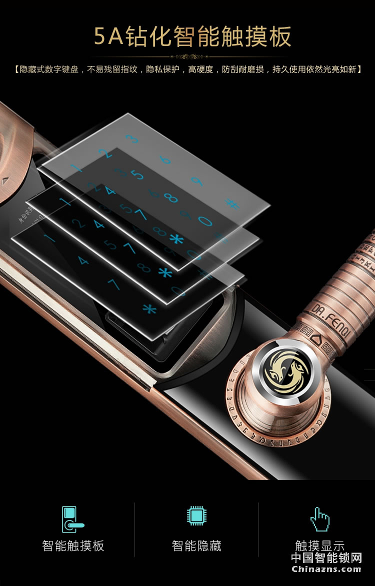 達文西電動滑蓋指紋鎖 DF201家用別墅智能鎖 手機遠程開鎖