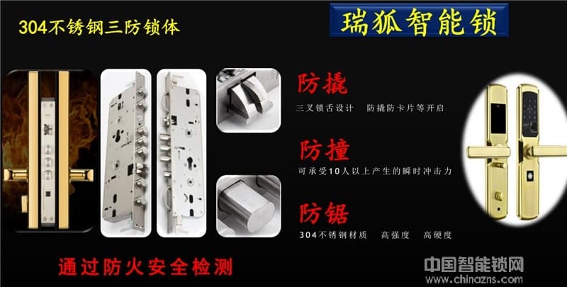 瑞狐智能鎖不銹鋼防貓眼開啟智能鎖 防窺視密碼鎖