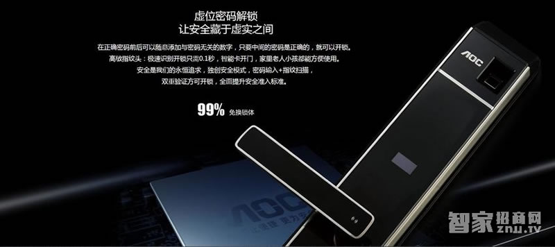 AOC指紋密碼鎖 直板智能鎖 感應鎖