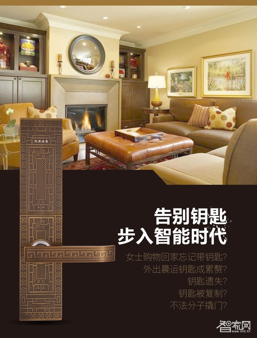 阿斯丹盾復古滑蓋智能鎖 別墅指紋密碼鎖