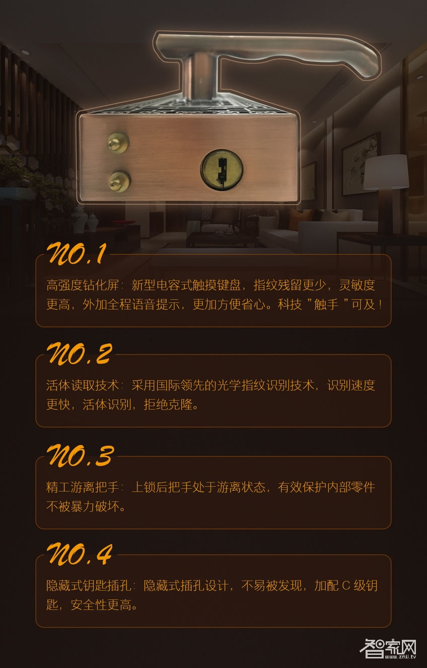 阿斯丹盾復古滑蓋智能鎖 別墅指紋密碼鎖