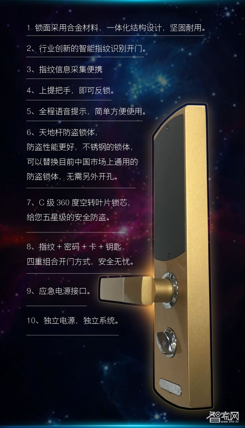 阿斯丹盾指紋密碼鎖 四合一開門方式