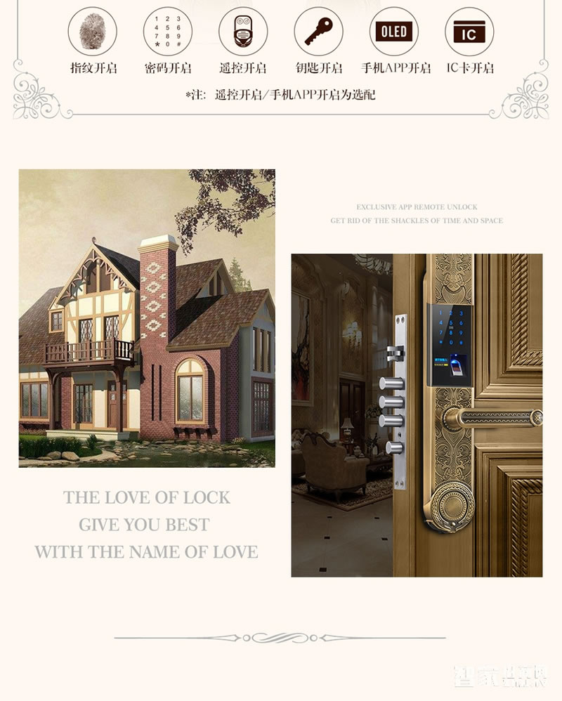 歐萊斯頓指紋鎖家用防盜大門 電子密碼APP開鎖