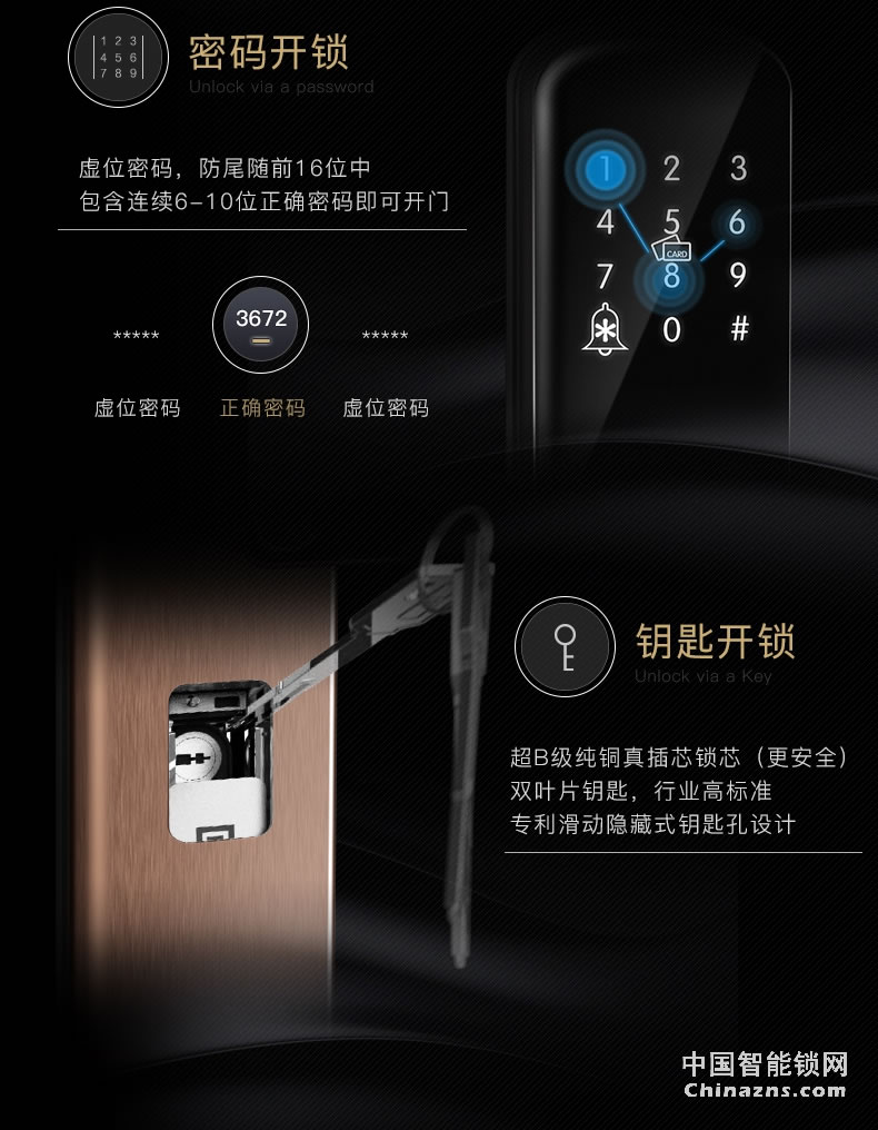 名門智能鎖指紋密碼門鎖 家用防盜門電子鎖全自動智能磁卡鎖EZ-W2