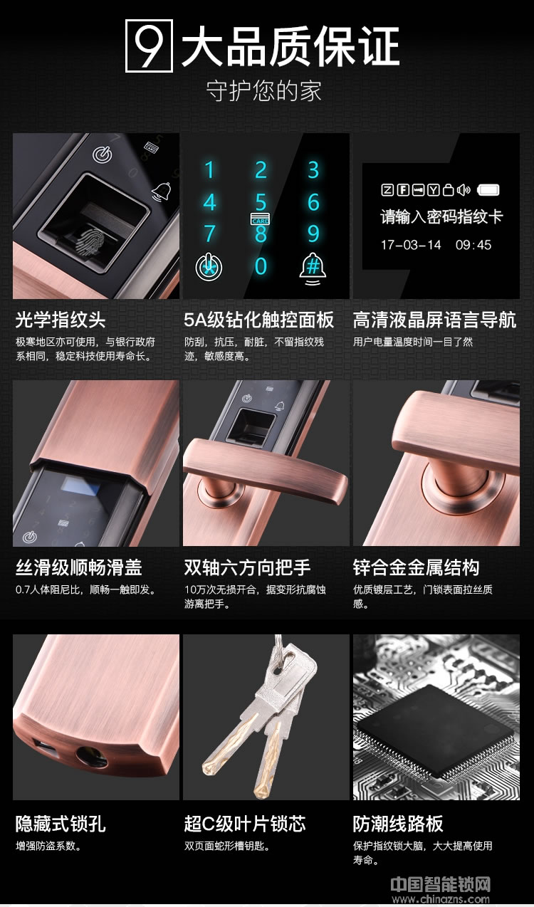 smarda指紋鎖 家庭防盜門滑蓋智能鎖 智能指紋密碼鎖