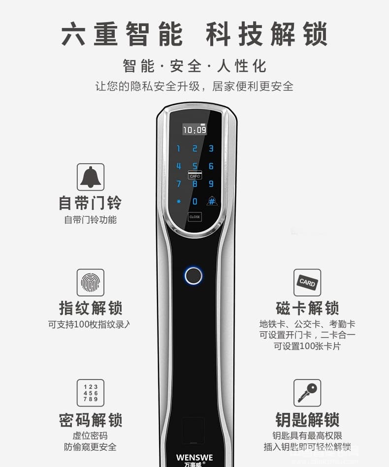萬事威指紋鎖 半導(dǎo)體智能門鎖家用防盜門電子密碼鎖