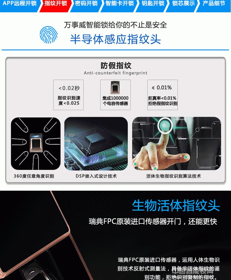 萬事威指紋鎖 全自動半導體指紋鎖 APP遠程電子鎖