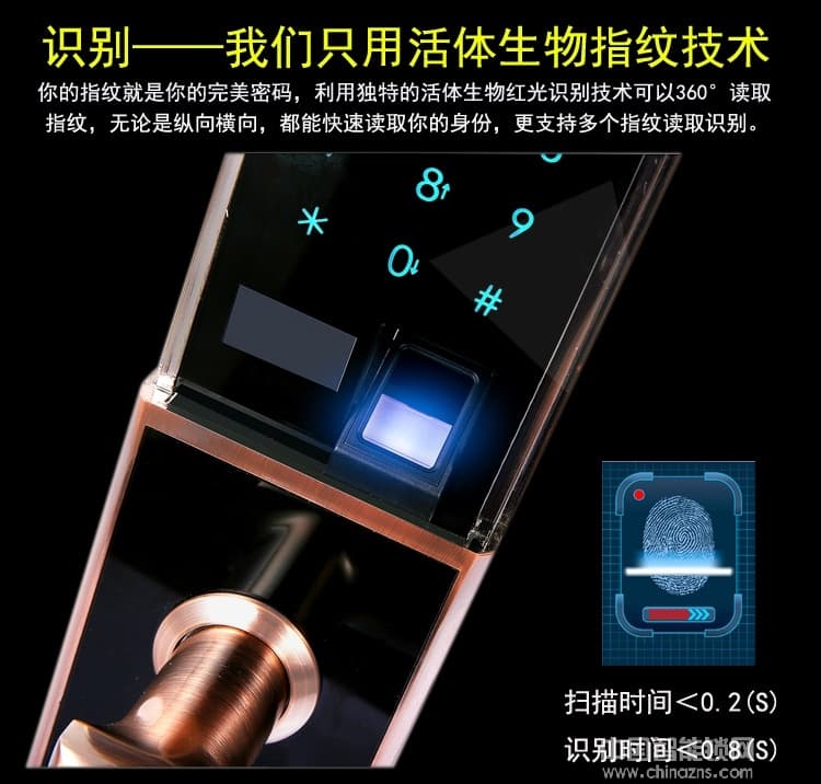 凱帝羅斯滑蓋指紋密碼鎖 智能防盜門電子門鎖