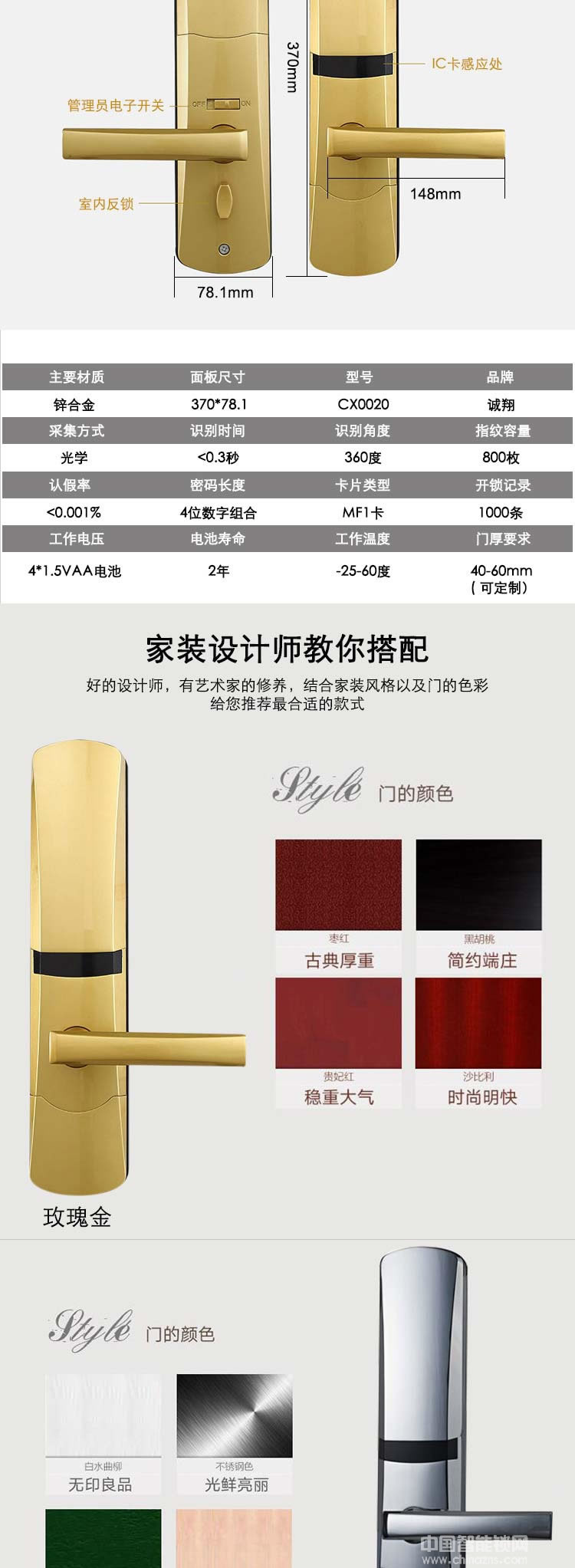 誠翔別墅防盜感應鎖 高檔豪華酒店家居指紋鎖