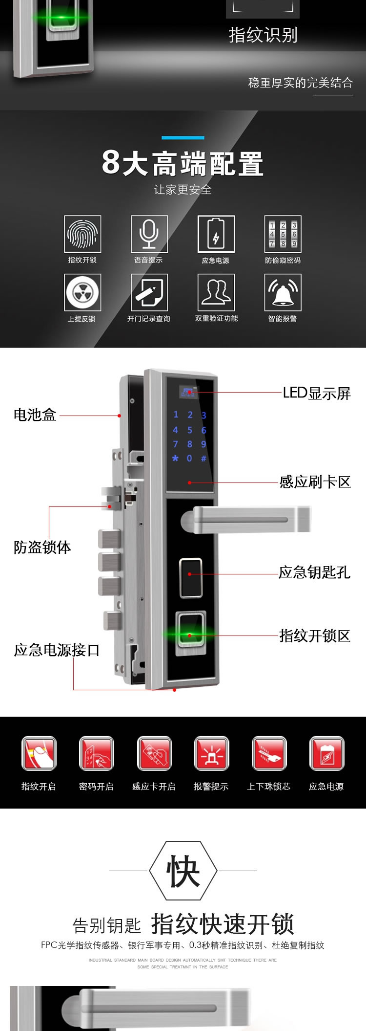 誠翔智能指紋電子鎖 酒店指紋密碼鎖