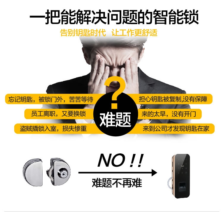 漢谷指紋鎖 辦公室雙開玻璃門指紋密碼門鎖