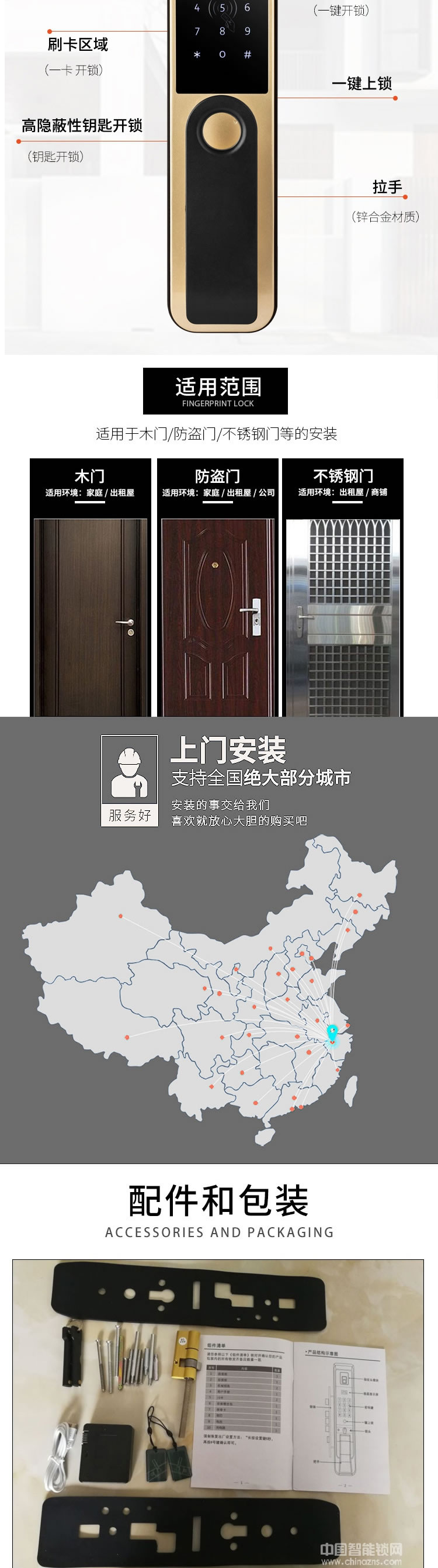 啟智來家用全自動指紋鎖 半導體密碼鎖