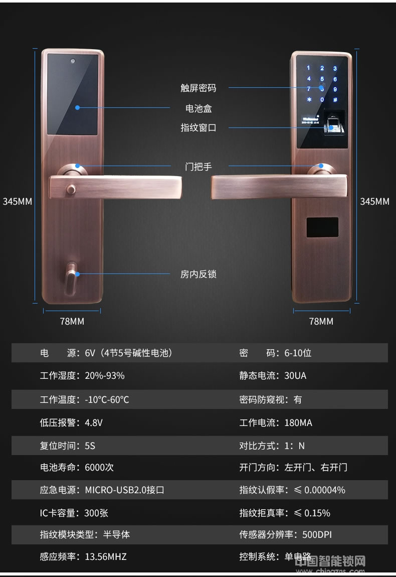 黑將軍指紋鎖 家用電子防盜門(mén)鎖 磁卡密碼指紋鎖