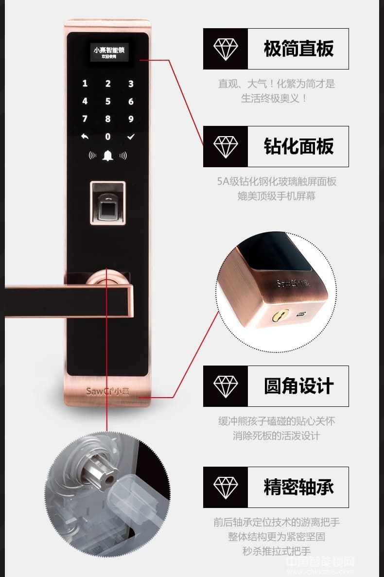 小熹半導體指紋智能鎖 實木門電子密碼鎖
