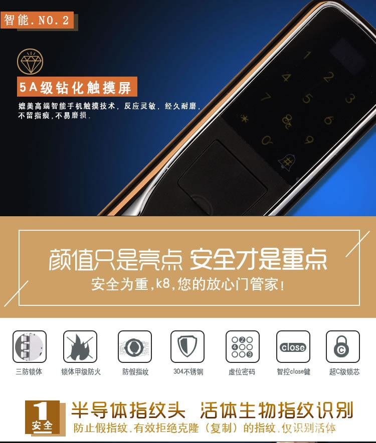 恩比德德國(guó)工藝智能鎖 防盜門指紋密碼鎖