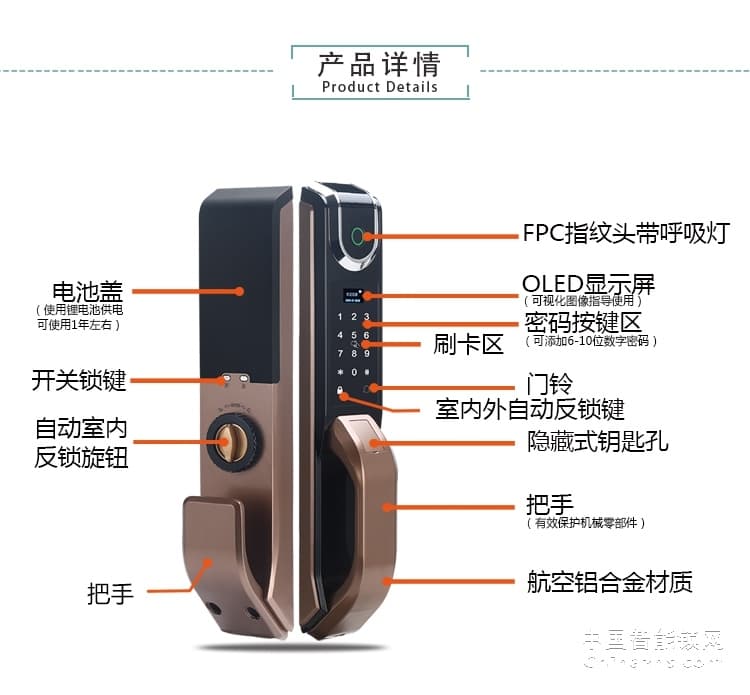 愛爾家家用指紋鎖D1 鋁合金全自動智能鎖