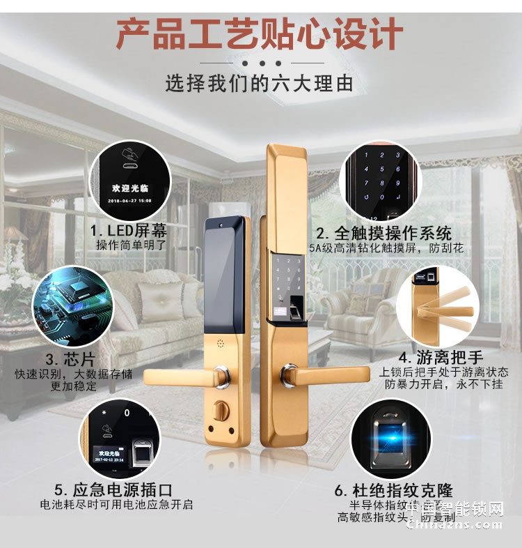 愛爾家防盜門智能鎖Y801 雙重認證/多種開鎖方式