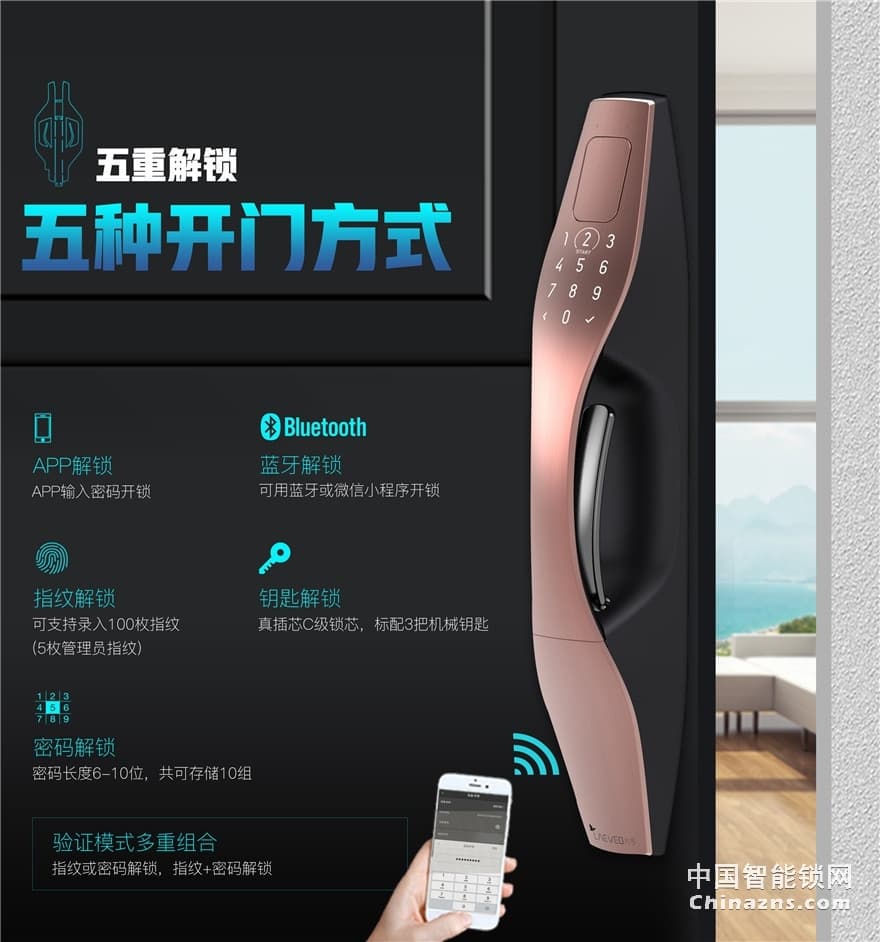 六孚指紋鎖 柏拉圖指紋防盜鎖 自動鎖門/觸摸翻蓋/遠程微信開門