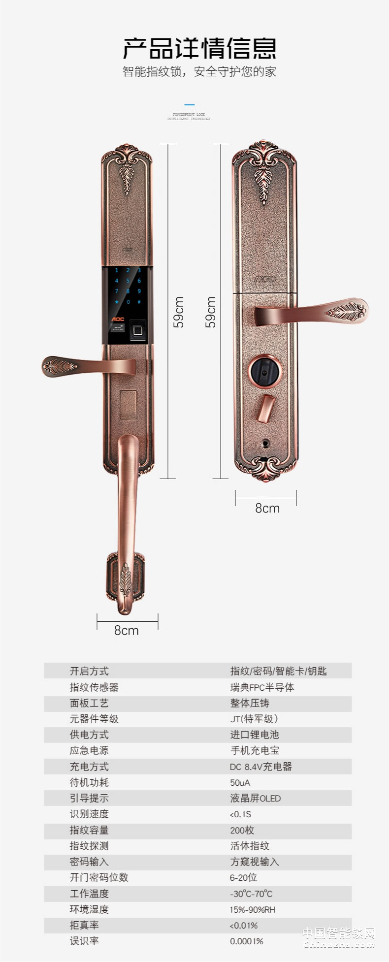 AOC智能鎖指紋鎖 家用防盜門(mén)密碼鎖 歐式全自動(dòng)電子門(mén)鎖
