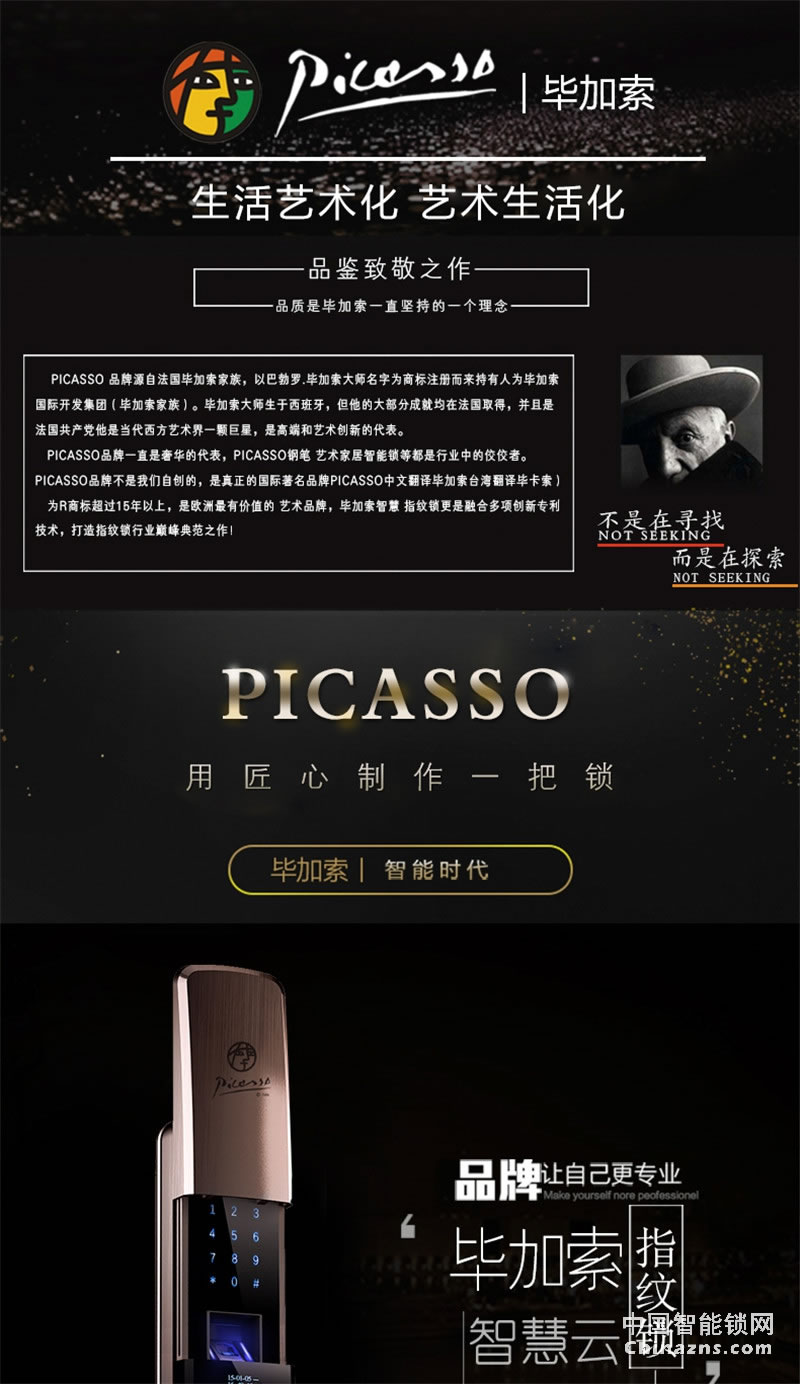 畢加索自動滑蓋指紋鎖 半導體活體指紋 智能門鎖P1