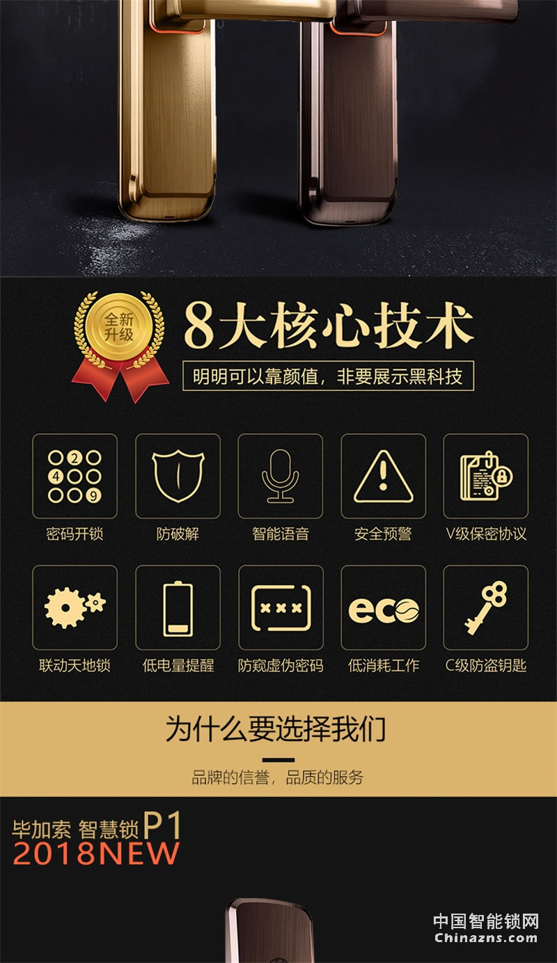 畢加索自動滑蓋指紋鎖 半導體活體指紋 智能門鎖P1