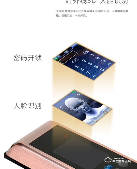 艾瑞斯智能鎖 人臉識別智能鎖 家用防盜密碼鎖