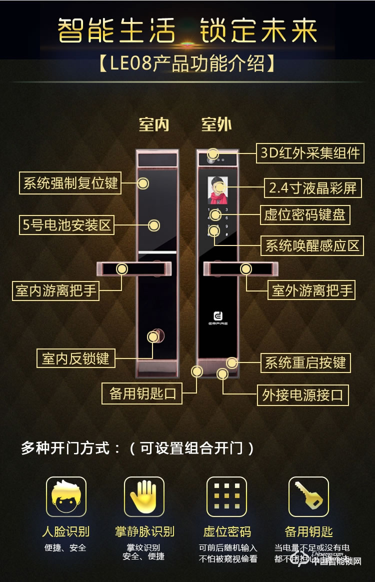 伊派爾人臉識別掌靜脈指紋鎖家用防盜門鎖智能鎖密碼鎖家居智能鎖