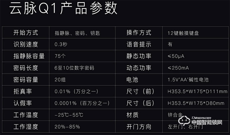 金洛克智能鎖 云脈Q1 指靜脈智能鎖虛位密碼鎖