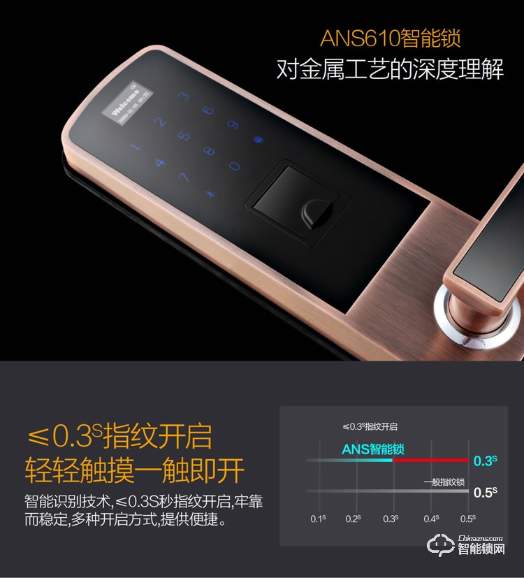 安諾斯智能鎖 安諾斯智能門鎖指紋密碼門鎖610