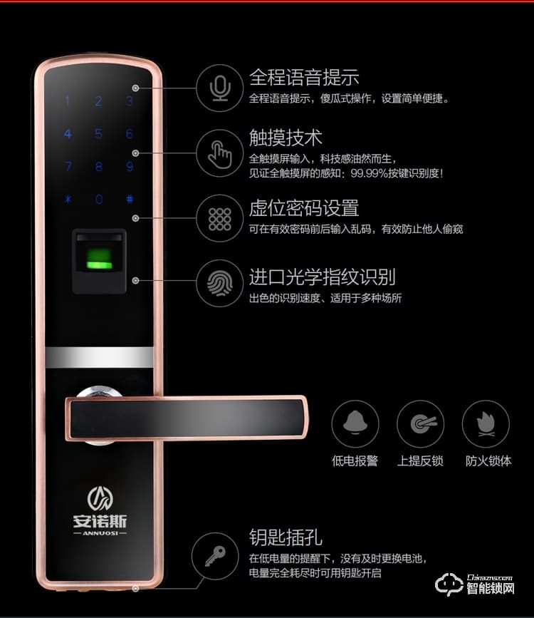安諾斯智能鎖 智能鎖指紋密碼門(mén)鎖ANS600
