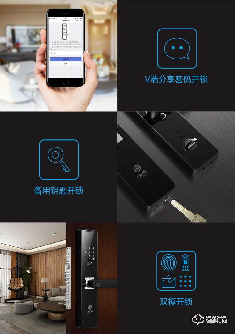 鴻興福智能鎖 A8002一鍵解鎖智能指紋鎖
