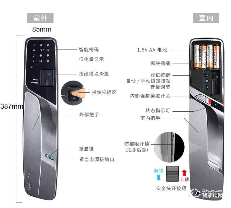 蓋德曼指紋鎖 AK720智能密碼鎖電子鎖