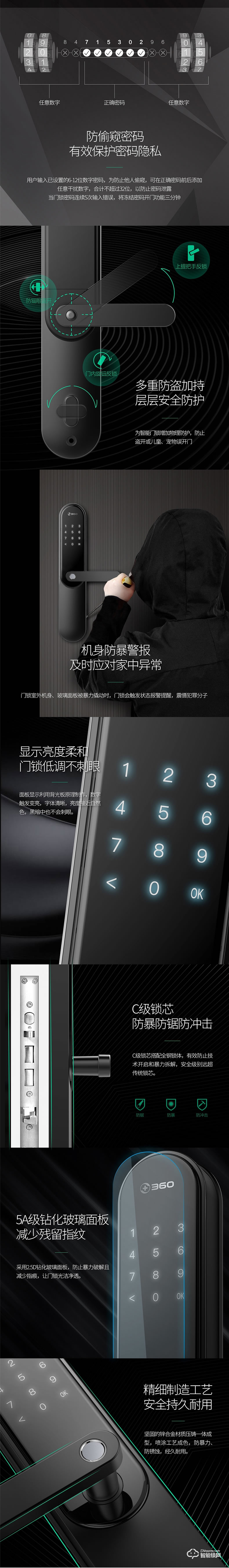 360智能鎖 M1青春版全自動智能防盜指紋鎖