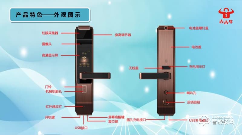 吉吉牛智能鎖 S8玫瑰金虹膜智能鎖