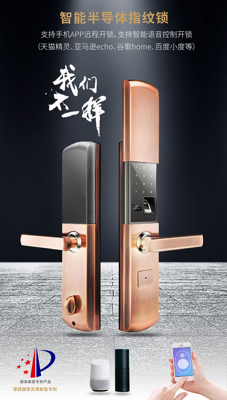禧龍家用經典款指紋鎖 紅古銅