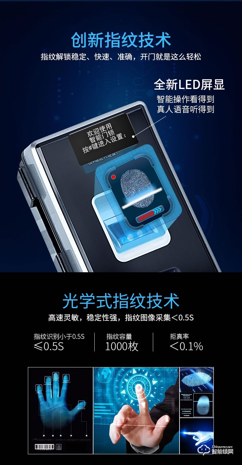 天圖智能鎖 玻璃門雙門指紋密碼鎖