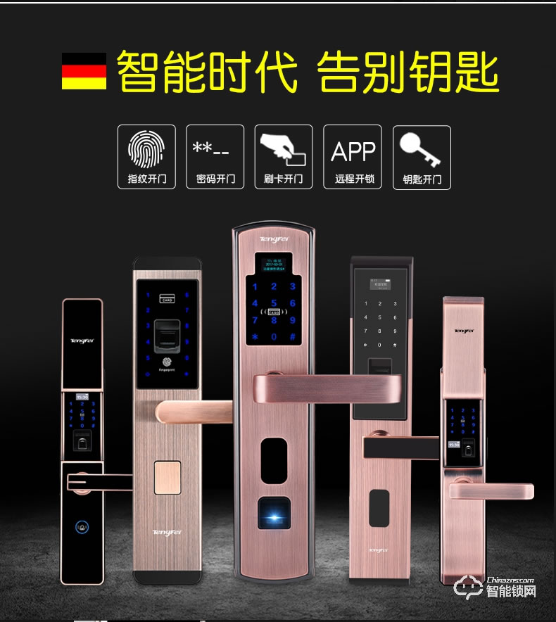 騰飛指紋鎖 家用防盜門鎖辦公刷卡鎖