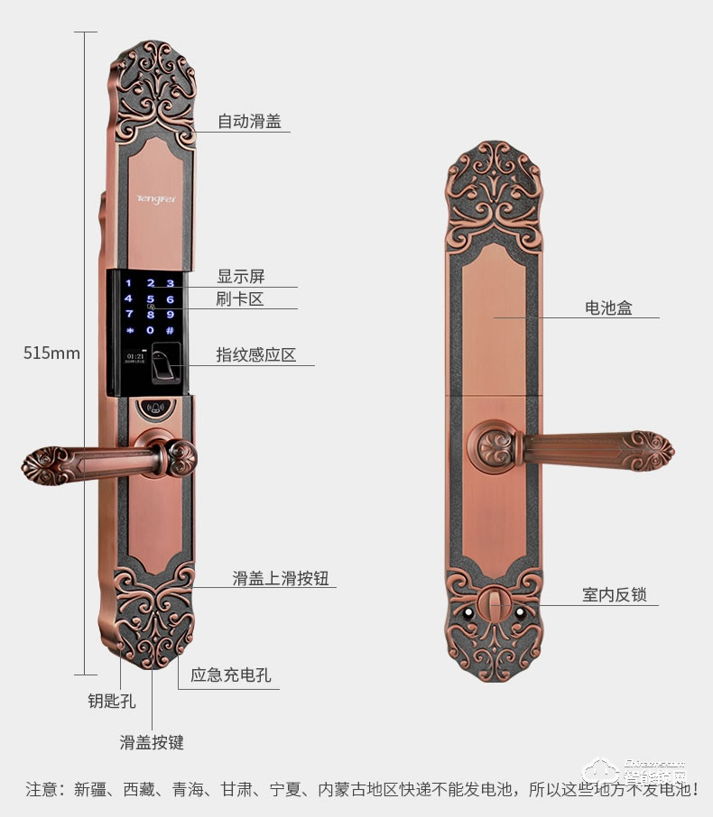 騰飛指紋鎖 歐式防盜門鎖智能密碼鎖