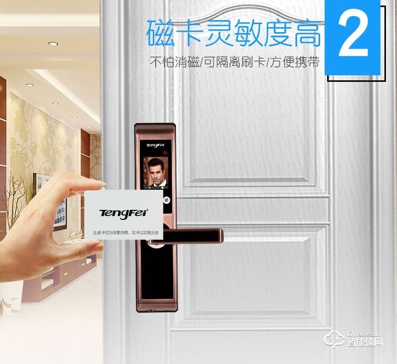騰飛指紋鎖 人臉識別鎖家用推拉式智能密碼鎖