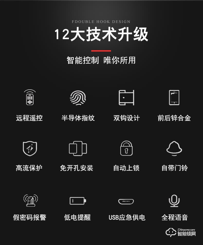 深麗安智能鎖 玻璃門指紋鎖單雙平移推拉門免開孔鎖